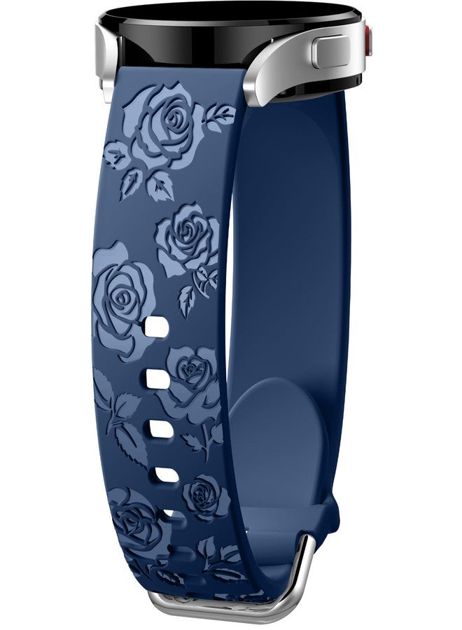 DaQin Sport Silicone Band for Samsung Watch 6 Bands 44mm 40mm, Galaxy Watch 4 5 Band/Galaxy Watch 5 Pro/Galaxy Watch 4 6 Classic Band, 20mm Glossy Floral Engraved Band for Galaxy Watch 7, Deep Blue - Image 1