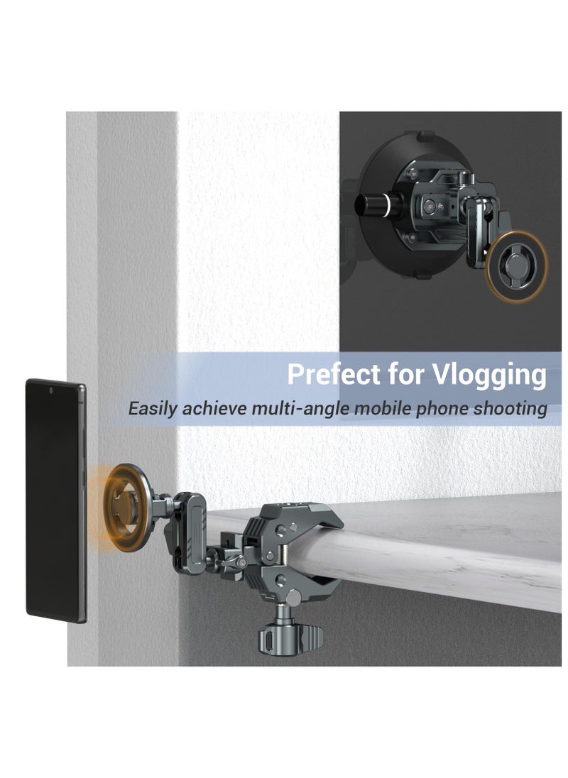 Generic - Magnetic Phone Tripod Mount Adapter with Adhesive Magnetic Ring, 1/4” Screw Hole Suitable for Ball Head/Tripod, Cold Shoe Design Compatible with Microphone with Hot Shoe Connector - Image 1