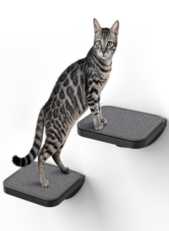 PELUOMOZ Grey Sisal-Padded Cat Wall Steps (2-Pack), Floating Wooden Cat Perch and Climbing Step Set, Wall Mounted Furniture for Jumping & Play - Image 1