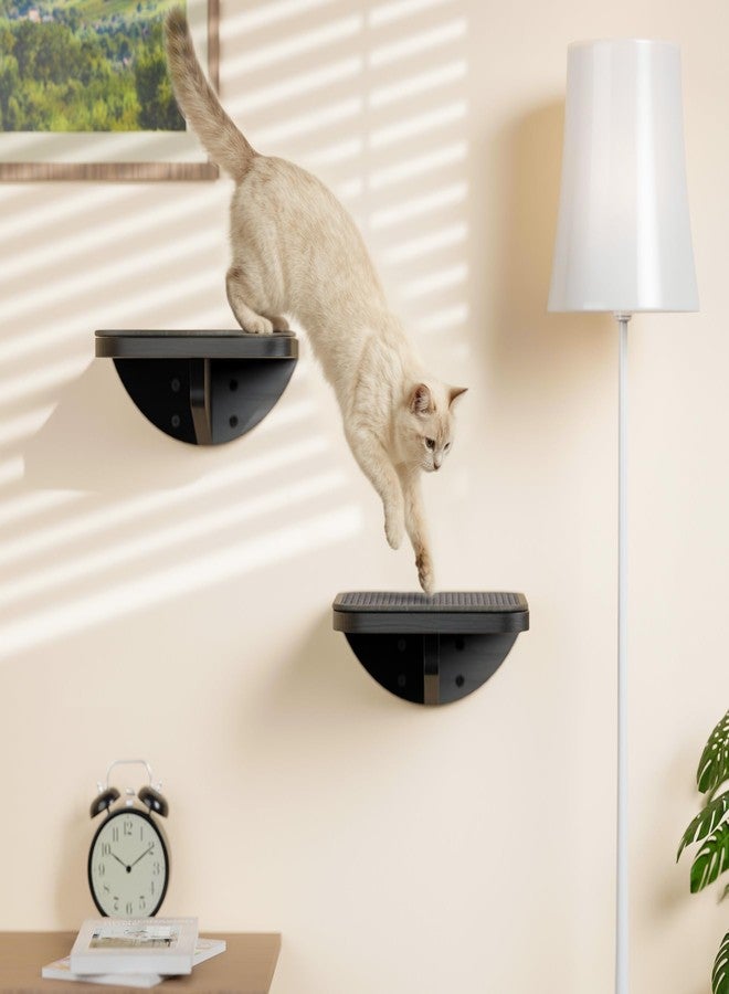 PELUOMOZ Grey Sisal-Padded Cat Wall Steps (2-Pack), Floating Wooden Cat Perch and Climbing Step Set, Wall Mounted Furniture for Jumping & Play - Image 2