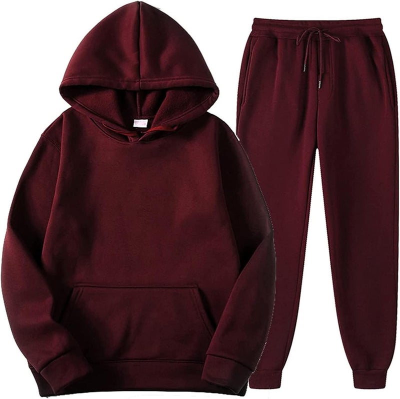 woobles Tracksuit For Men And Women 2Pcs Outfits Long Sleeve Pullover Hoodie Sweatshirt + Sweatpant Athletic Fall Winter Sweatsuits Medium Wine - Image 3