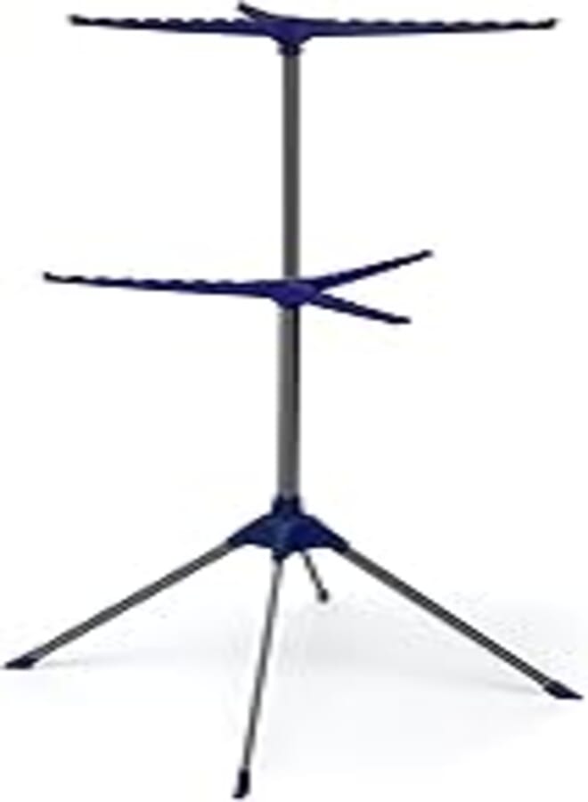 Addis 516458 6-Arm Ironing Tidy & Airer, Steel, Silver/Blue, 13x13x75 cm