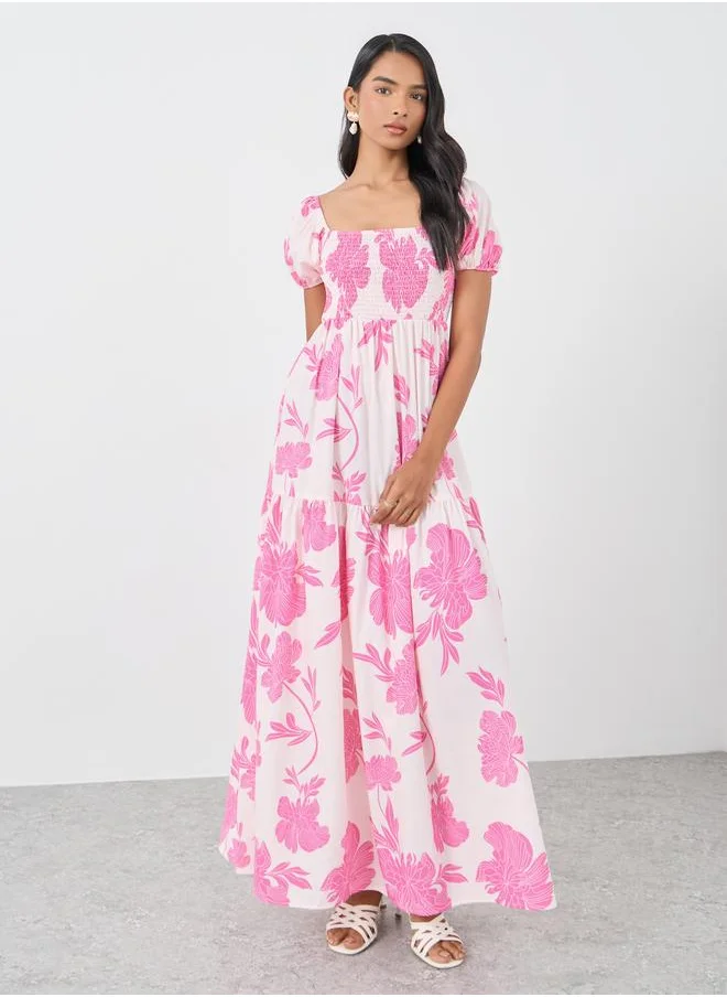 تايك تو Take Two Floral Print Puff Sleeve A-Line Maxi Dress
