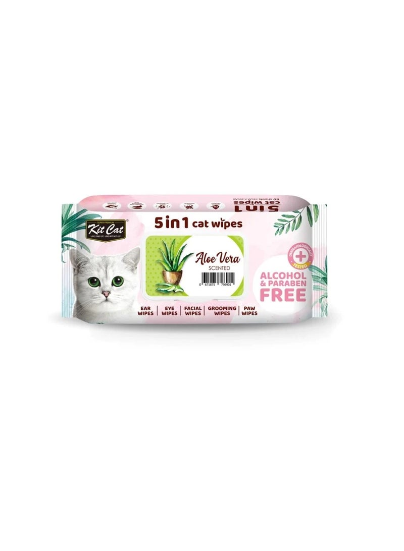 Kit Cat Kit Cat Aloe Vera 5in1 Scented Cat Wipes - Image 1