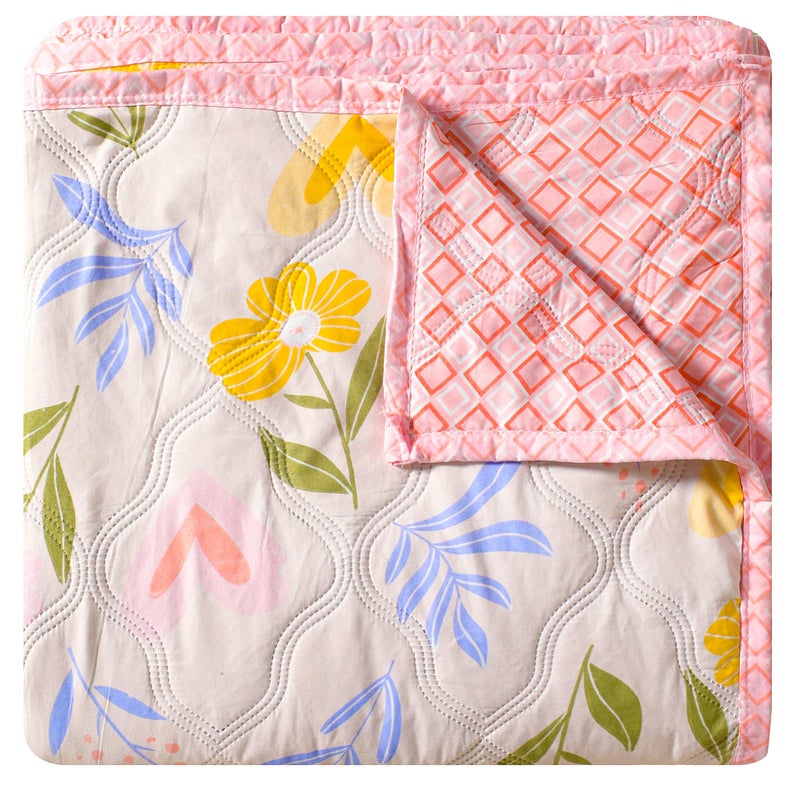 Fancy Walas Dohar Double Bed 100% Cotton Blankets for Summer | 90x100inch, 150GSM Ac Comforter and Cooling Blankets for Summer | Pink Color | Classic Printed Design | Quilt | Ideal for Gifting - Image 1