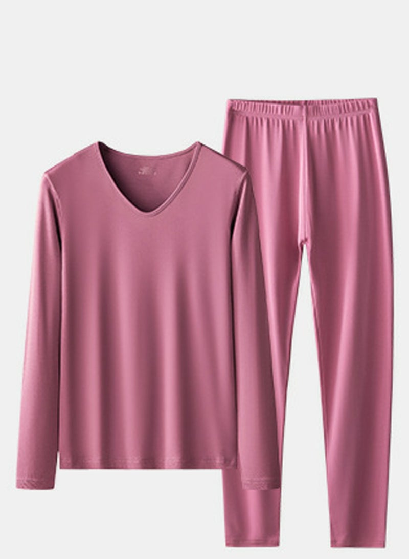 Loquat Womens Solid Color Thin Seamless Long Johns And V-Neck Thermal Underwear Set 2 Piece Base Layer Set for Women Plum Purple 