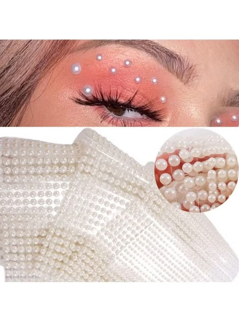 Self Adhesive Pearl Stickers Makeup,White Pearls Gems for Eyes Face Nail Temporary Tattoo Gems Jewelry DIY Crafts Home Decoration Scrapbooking Embellishments Accessories Festival Decorations,4 Size - Image 1
