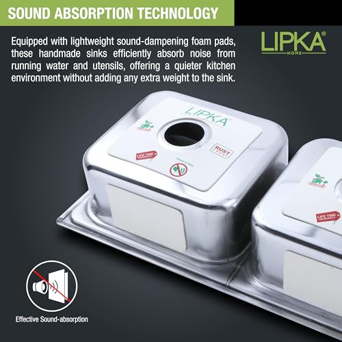 LIPKA 45 x 20 x 9 Inches Square Double Bowl Kitchen Sink | Premium Stainless Steel | Glossy Finish with Waste Pipe & Sink Coupling - Image 5