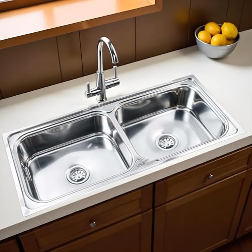 LIPKA 45 x 20 x 9 Inches Square Double Bowl Kitchen Sink | Premium Stainless Steel | Glossy Finish with Waste Pipe & Sink Coupling - Image 1