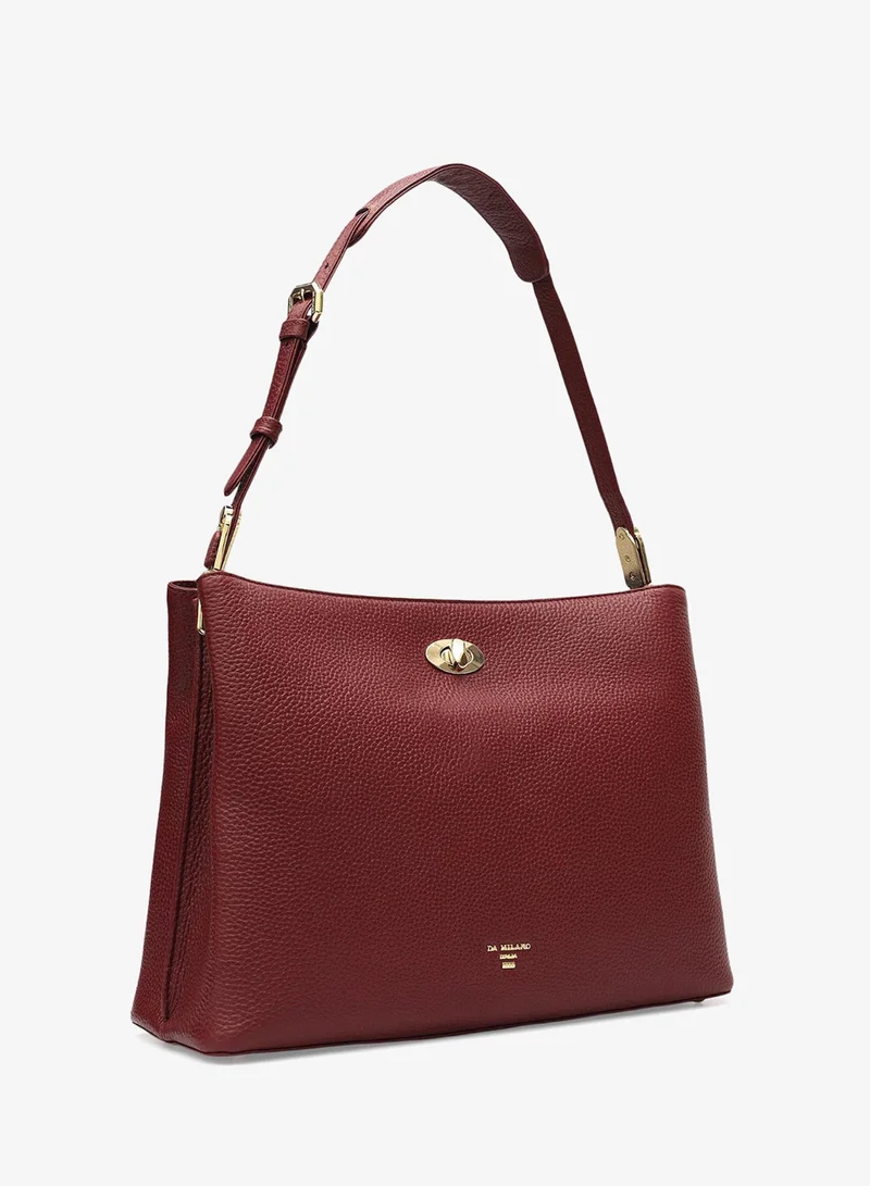دا ميلانو حقيبة كتف جلدية متوسطة الشمع - كرزي