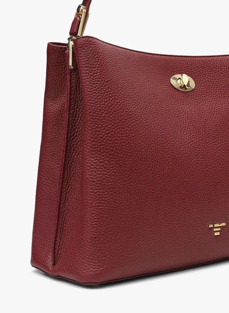 Da Milano Cherry Medium Wax Leather Shoulder Bag - Cherry for Women | Best Price UAE