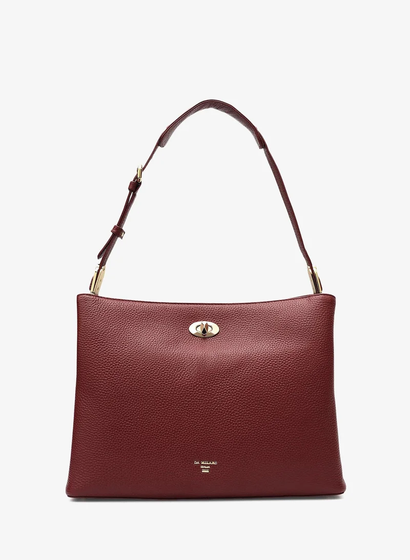 دا ميلانو حقيبة كتف جلدية متوسطة الشمع - كرزي