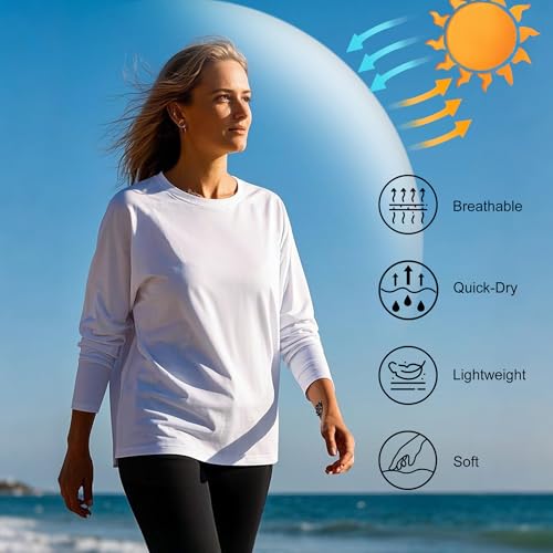 HovSiyla 5 Pack Women Long Sleeve Shirts Running UV Rash Guard Casual Tops Sun Protection Workout Hiking T Shirts for Women Black White Dark-Green Lime Dark-Pink Medium - Image 5