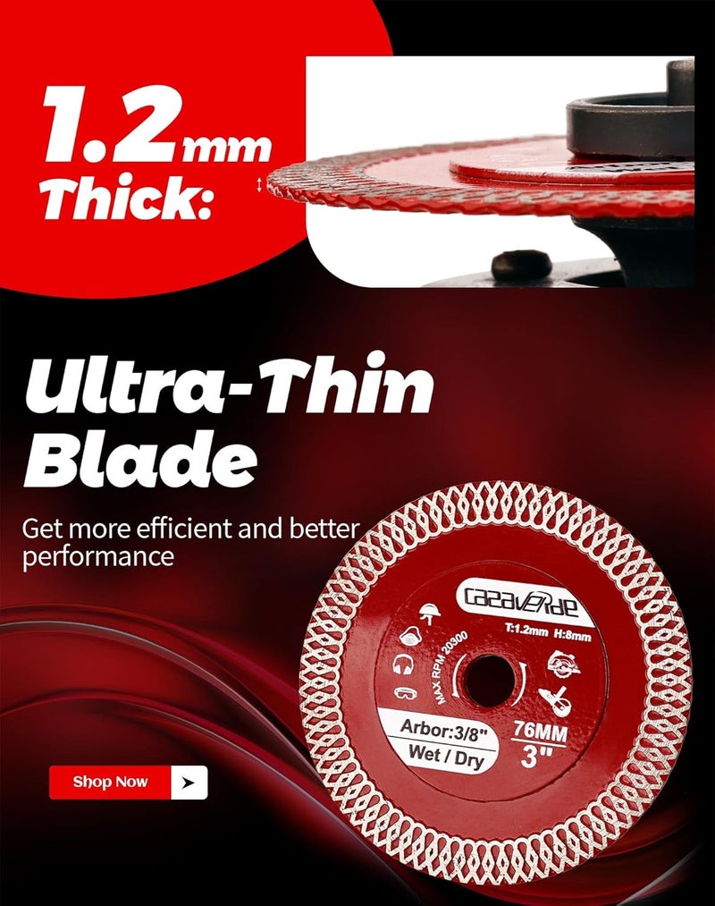 Casaverde 2 Pcs of 3"/76mm Diamond Blade with 3/8" Arbor for Cutting Ceramic Tile,Stone Tile - Image 4