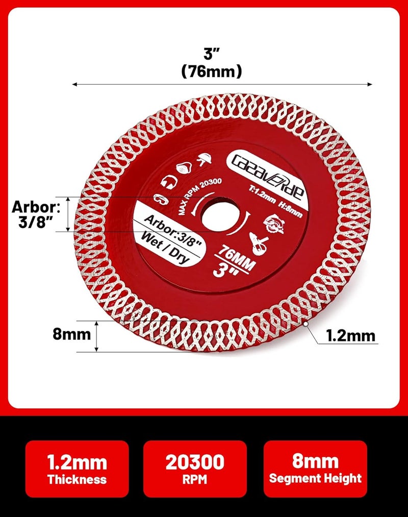 Casaverde 2 Pcs of 3"/76mm Diamond Blade with 3/8" Arbor for Cutting Ceramic Tile,Stone Tile - Image 3