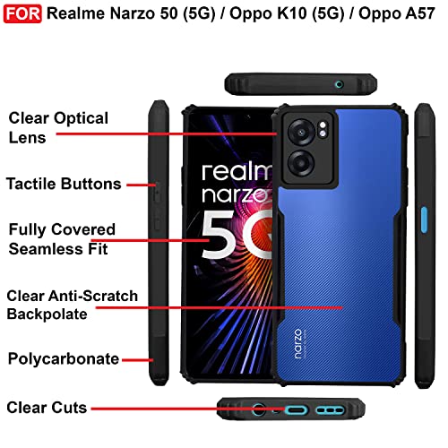 CEDO Backcover for Realme Narzo 50/ Oppo K10/ Oppo A57 (5G) | Camera Protection Shockproof Bumper-Edge | Acrylic Crystal Clear 360 Degree Protection TPU+PC | Transparent Eagle Back Case Cover (Black) - Image 5