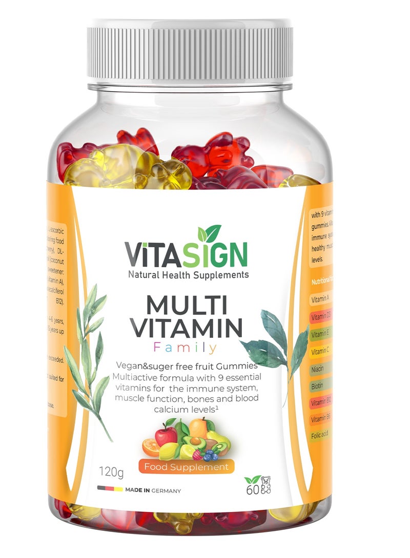 VITASIGN Premium Multi Vitamin Family, 60 Vegan Sugar-Free Fruit Gummies – 9 Essential Vitamins - Image 1