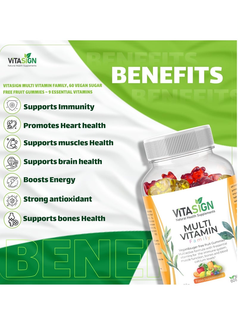 VITASIGN Premium Multi Vitamin Family, 60 Vegan Sugar-Free Fruit Gummies – 9 Essential Vitamins - Image 5