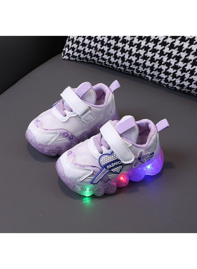 Girls' Flower Luminous Sneaker  Spring Children's Soft Sole Non-slip Casual Joker Shoes Baby Love Shoes