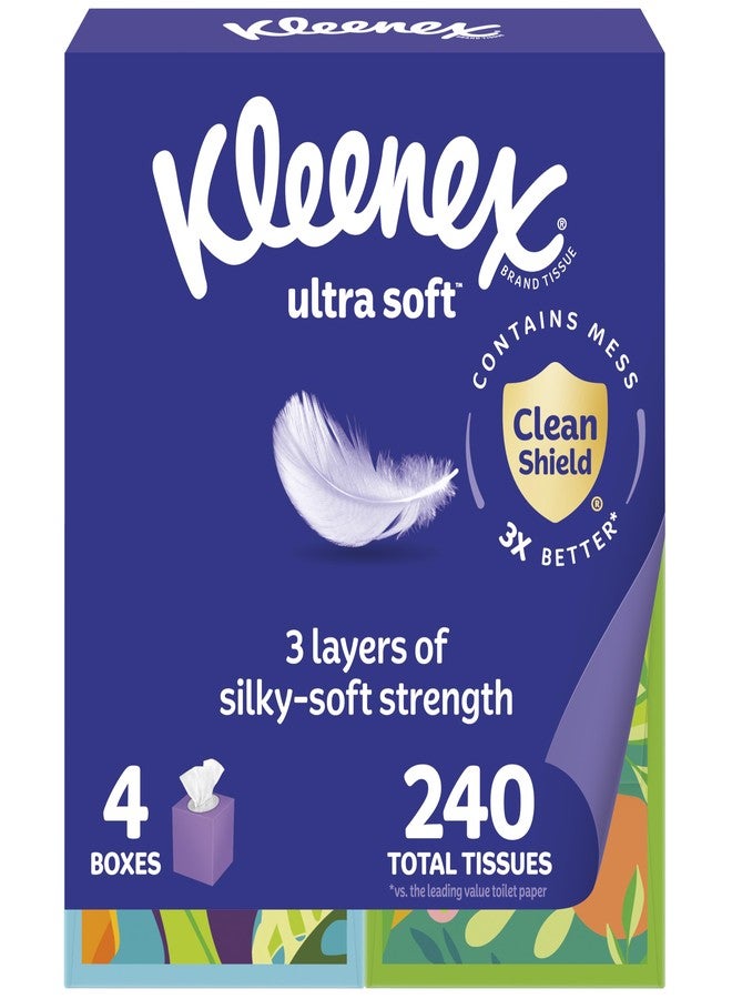 Kleenex Ultra Soft Facial Tissues, 4 Cube Boxes, 60 Tissues per Box, 3-Ply (240 Total), Packaging May Vary - Image 1