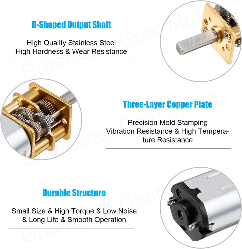 Greartisan DC 3V 25RPM N20 High Torque Speed Reduction Motor with Metal Gearbox Motor for DIY RC Toys - Image 2
