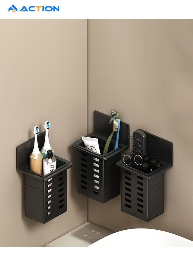 ACTION Toothbrush Holders for Bathroom,  Self Adhesive Holder Wall Mounted, Shower Toothbrush Toothpaste Holder, Bathroom Organizer Essentials, 2 Packs, Black - Image 5