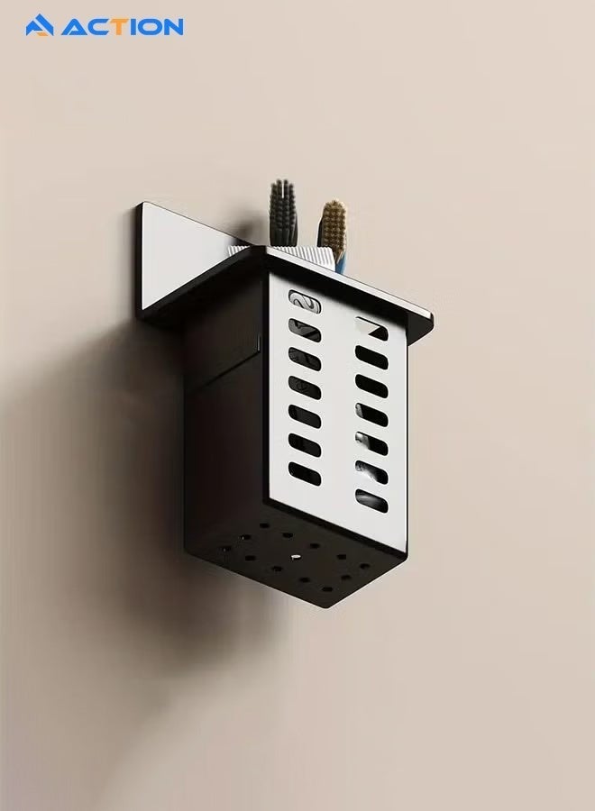 ACTION Toothbrush Holders for Bathroom,  Self Adhesive Holder Wall Mounted, Shower Toothbrush Toothpaste Holder, Bathroom Organizer Essentials, 2 Packs, Black - Image 4