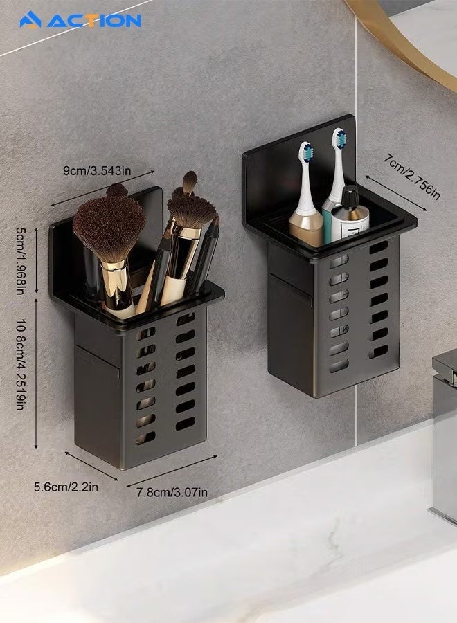 ACTION Toothbrush Holders for Bathroom,  Self Adhesive Holder Wall Mounted, Shower Toothbrush Toothpaste Holder, Bathroom Organizer Essentials, 2 Packs, Black - Image 2