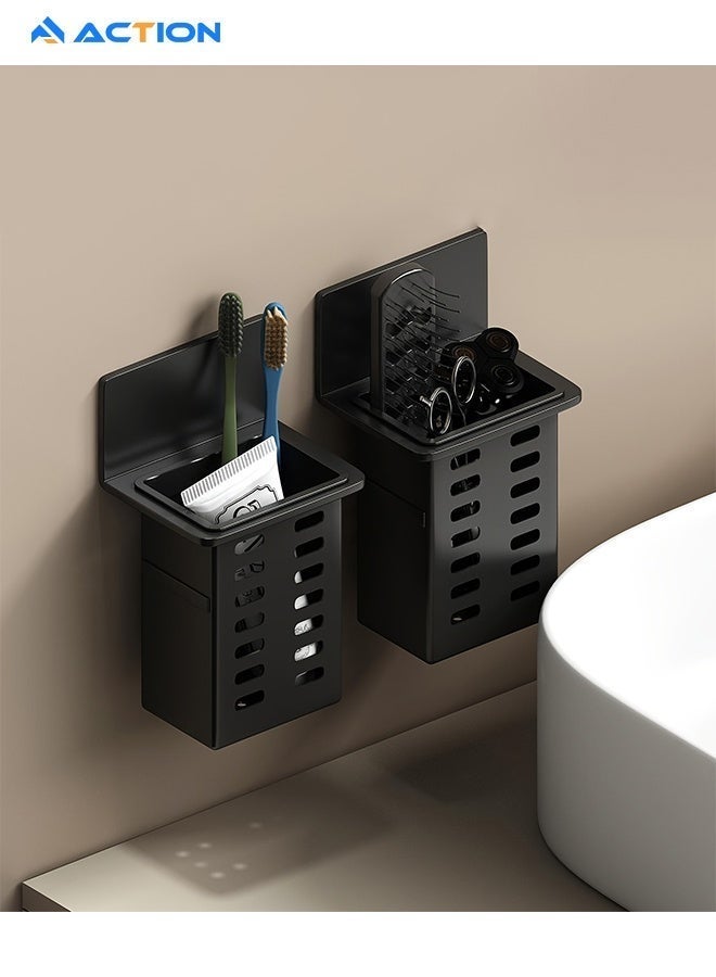 ACTION Toothbrush Holders for Bathroom,  Self Adhesive Holder Wall Mounted, Shower Toothbrush Toothpaste Holder, Bathroom Organizer Essentials, 2 Packs, Black - Image 3