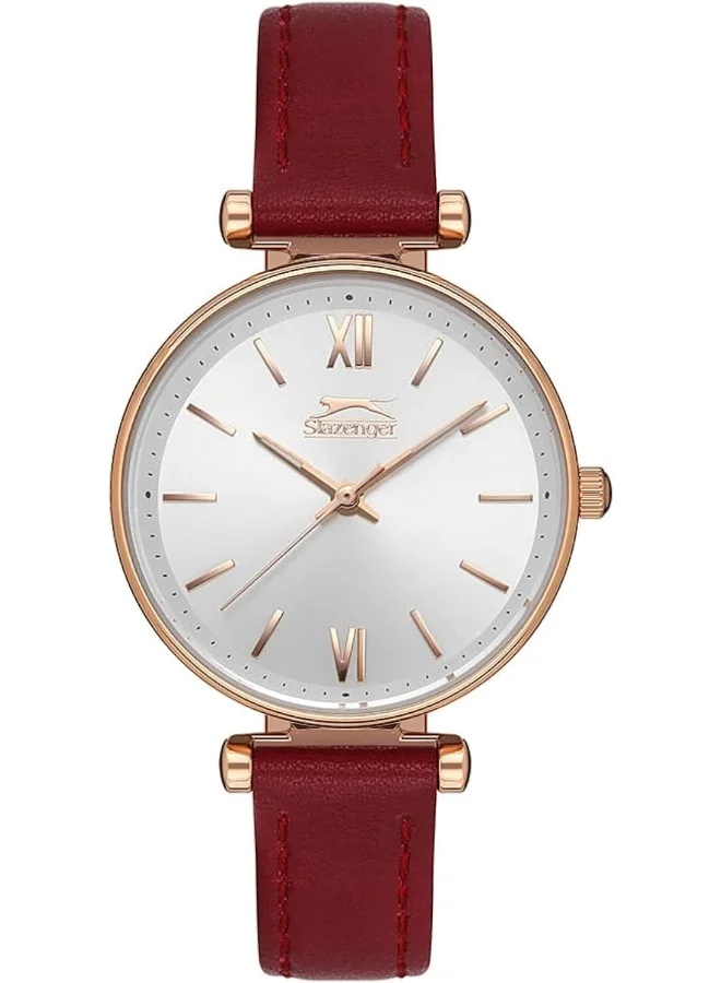سلازنجر Women's Quartz Movement Watch, Analog Display and Leather Strap - SL.9.6539.3.02, Red