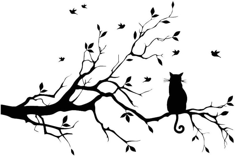 Lnrkai CUNYA 15 x 22.8in Black Cat on Tree Branches Wall Decor Stickers Nursery Leaves, DIY Removable Wall Art Decal Mural Wallpaper Home Decoration for Living Room, Bedroom, Farmhouse, Bathroom Decor - Image 1