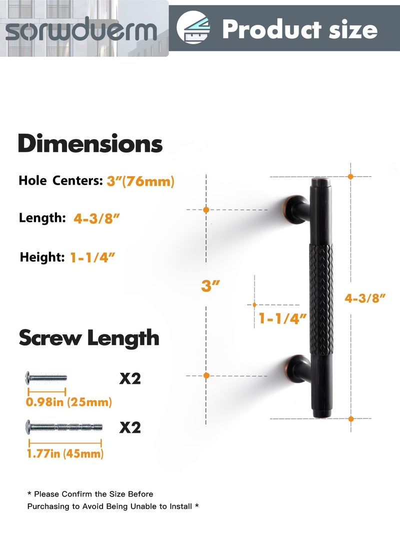 Sorwduerm 5 Pack 3 Inch(76Mm) Oil Rubbed Bronze Cabinet Handles Knurled Kitchen Cabinet Pulls Cupboard Kitchen Hardware Drawer Pulls Dresser Handles - Image 2