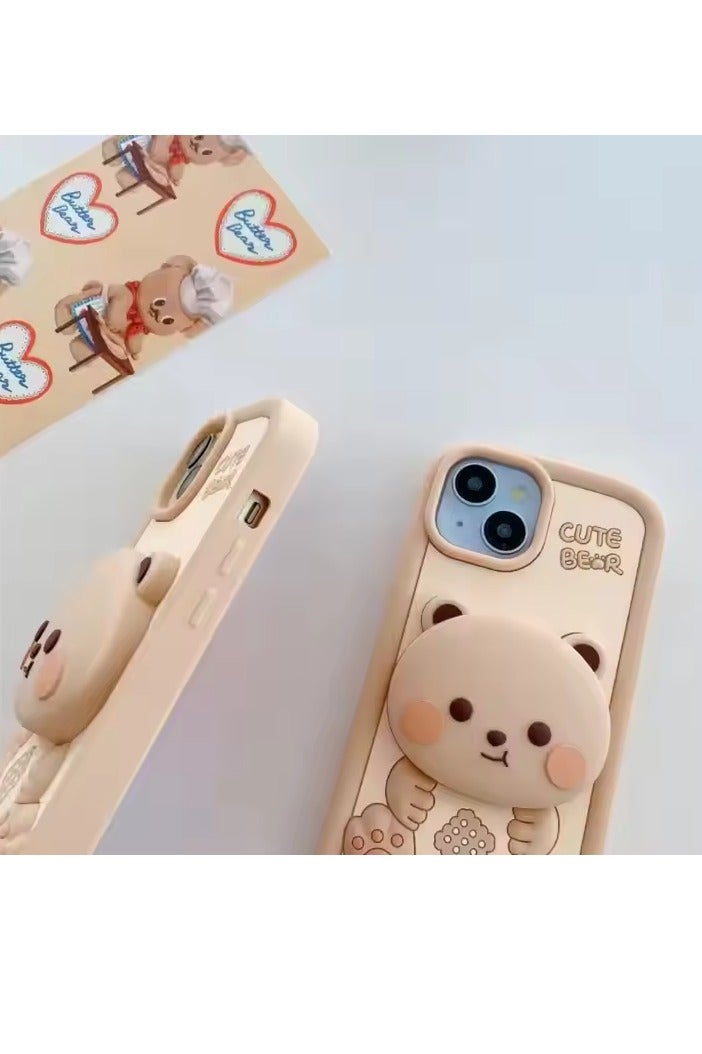 Plush Teddy Bear Phone Case – Soft Furry 3D Protective Cover Compatible with(13 pro/14pro/15pro) 6.1-Inch Pro Models (Camera Bump Support) - Image 2