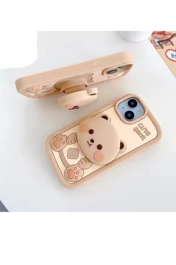 Plush Teddy Bear Phone Case – Soft Furry 3D Protective Cover Compatible with(13 pro/14pro/15pro) 6.1-Inch Pro Models (Camera Bump Support) - Image 3