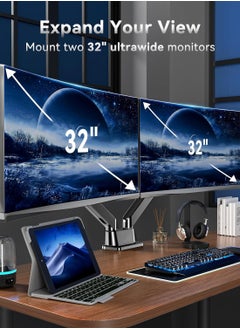 Generic Dual Monitor Arm - Adjustable Computer Monitor Arm Gas Spring Swivel Dual Monitor Mount, Dual Arm Gas VESA Monitor Stand for 13“-32‘’ LED/LCD Gaming Monitors up to 9kg with 2-Grommet Mounting  - Image 2