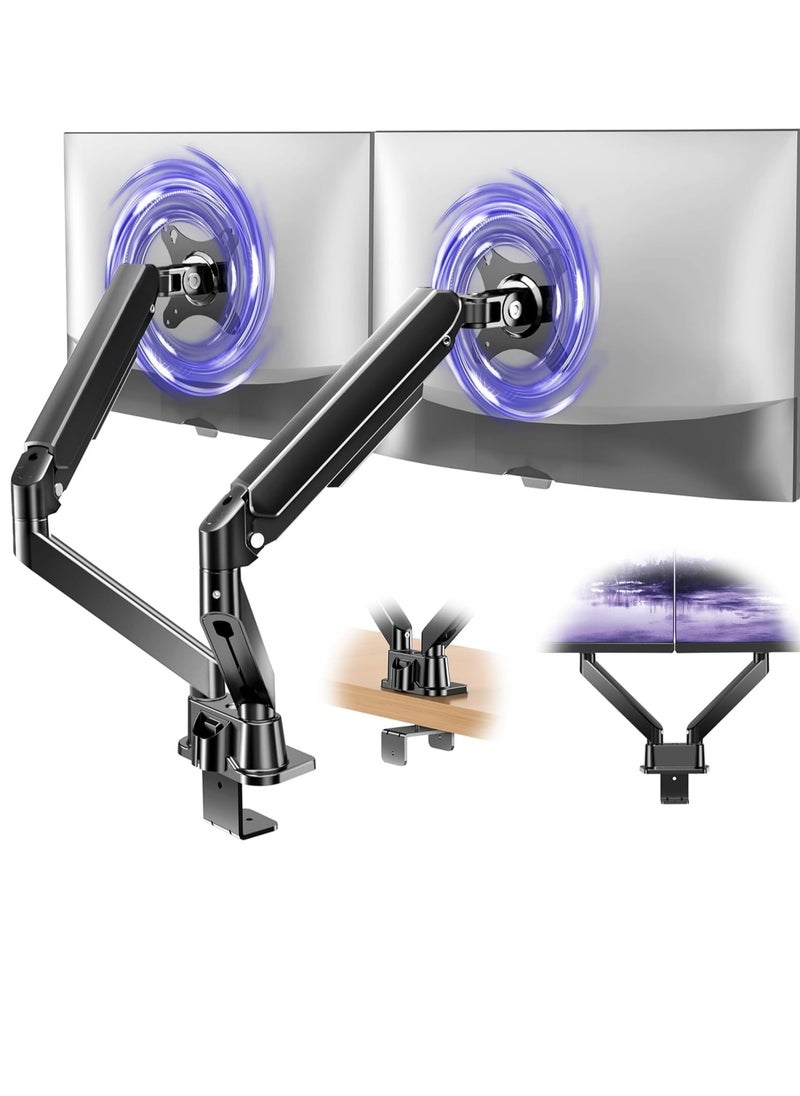 Dual Monitor Arm - Adjustable Computer Monitor Arm Gas Spring Swivel Dual Monitor Mount, Dual Arm Gas VESA Monitor Stand for 13“-32‘’ LED/LCD Gaming Monitors up to 9kg with 2-Grommet Mounting  - Image 1