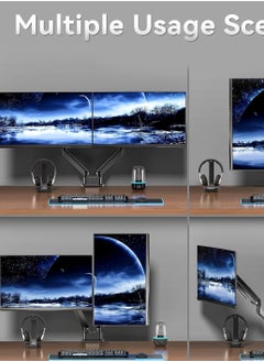 Generic Dual Monitor Arm - Adjustable Computer Monitor Arm Gas Spring Swivel Dual Monitor Mount, Dual Arm Gas VESA Monitor Stand for 13“-32‘’ LED/LCD Gaming Monitors up to 9kg with 2-Grommet Mounting  - Image 3