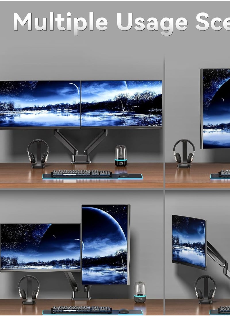Dual Monitor Arm - Adjustable Computer Monitor Arm Gas Spring Swivel Dual Monitor Mount, Dual Arm Gas VESA Monitor Stand for 13“-32‘’ LED/LCD Gaming Monitors up to 9kg with 2-Grommet Mounting  - Image 3
