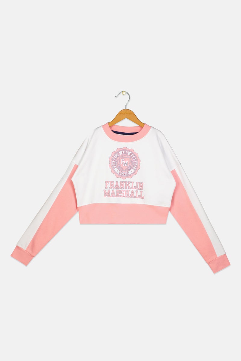 Franklin Marshall Kids Girl Sportswear Fit Long Sleeve Outdoor Sweatshirt, White  - Image 1