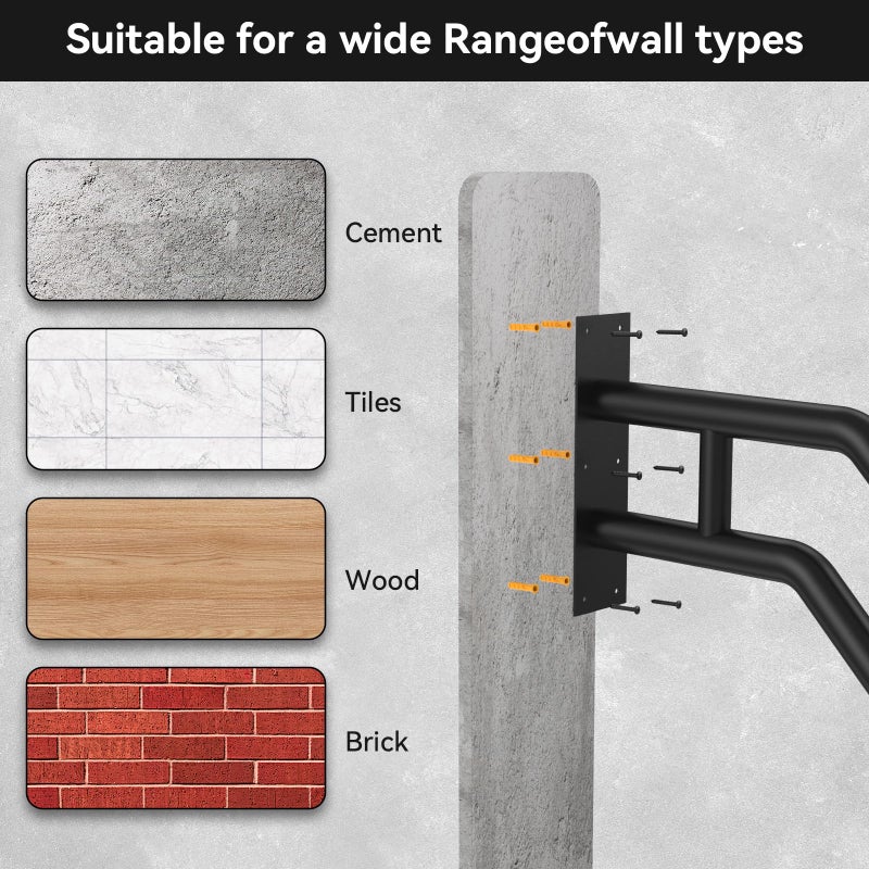 Frossvt Handrail for Outdoor Grab Bar Frossvt Wall Mount Handrail, 25.8'' Garage, Porch, Garden 1 to 3 Steps Stairs Black - Image 4