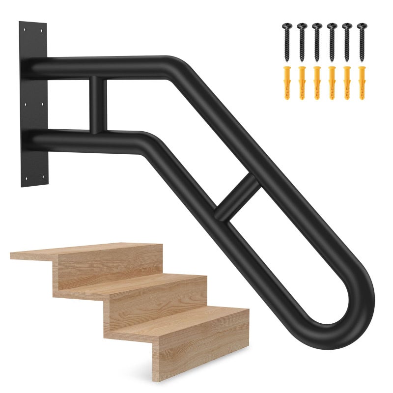 Frossvt Handrail for Outdoor Grab Bar Frossvt Wall Mount Handrail, 25.8'' Garage, Porch, Garden 1 to 3 Steps Stairs Black - Image 1