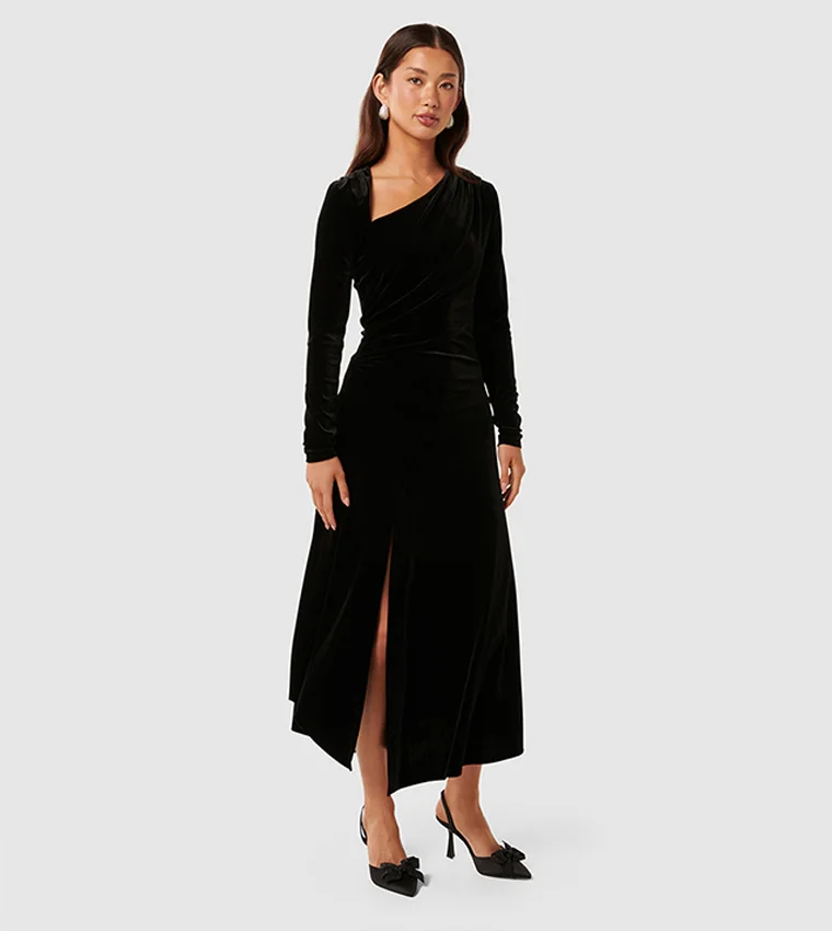 فورايفر نيو Sawyer Asym Velvet Drape Dress