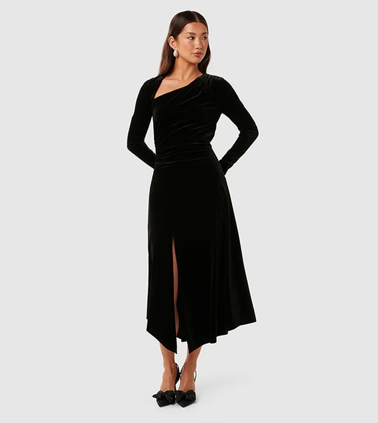 فورايفر نيو Sawyer Asym Velvet Drape Dress