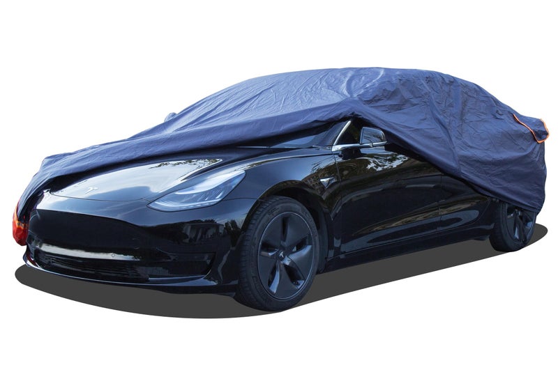 DINGHAO Tesla Model 3 Car Cover Waterproof All Weather, 6 Layers Outdoor Full Exterior Cover Rain Sun UV Snowproof Protection with Zipper Cotton, Mirror Pocket and Charging Port - Image 1