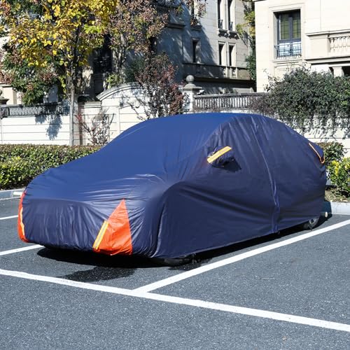 DINGHAO Tesla Model 3 Car Cover Waterproof All Weather, 6 Layers Outdoor Full Exterior Cover Rain Sun UV Snowproof Protection with Zipper Cotton, Mirror Pocket and Charging Port - Image 5