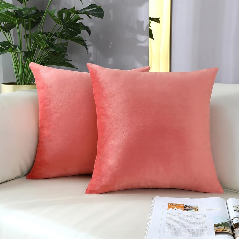 mixeoo Comfy Salmon Pink Throw Pillow Covers Decorative Square Solid Velvet Super Soft Cushion Cases Home Decor for Sofa Couch Living Room, Set of 2, 20 x 20 Inch - Image 1