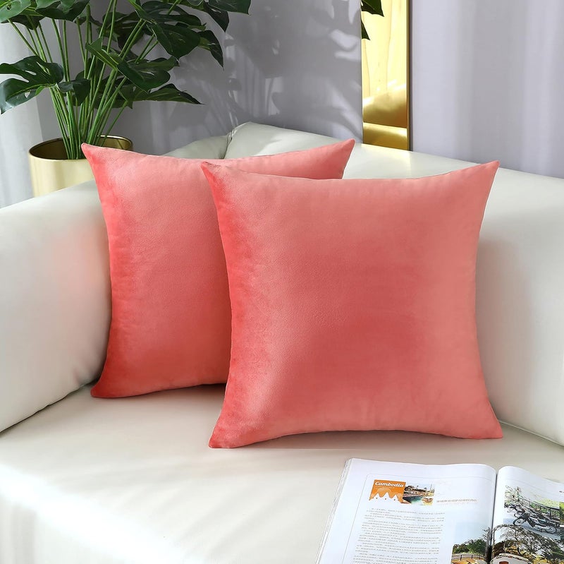 mixeoo Comfy Salmon Pink Throw Pillow Covers Decorative Square Solid Velvet Super Soft Cushion Cases Home Decor for Sofa Couch Living Room, Set of 2, 20 x 20 Inch - Image 2