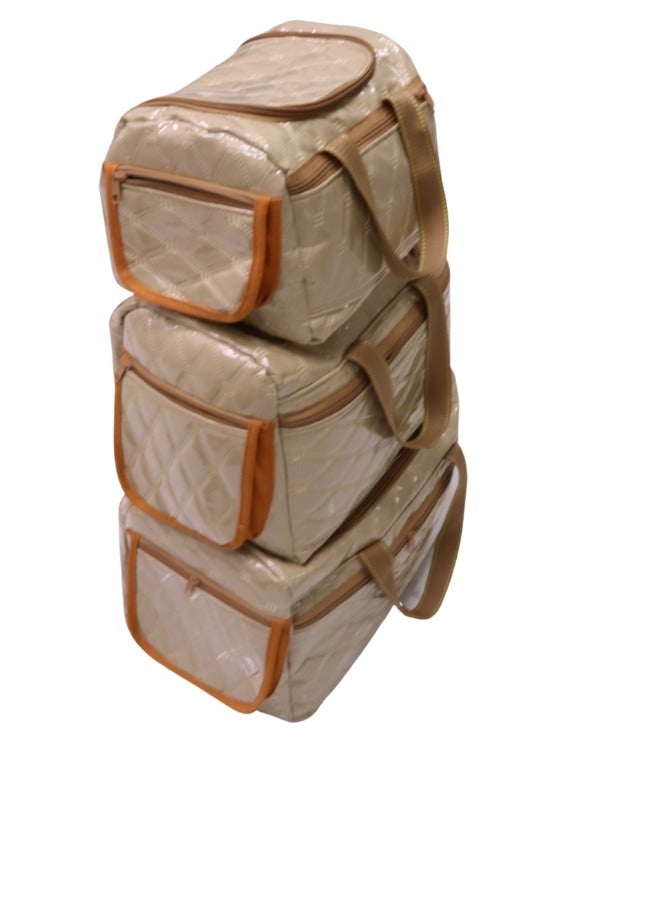 SMART HOME 3 Pieces Waterproof Inner and Outer Bag Set for Trips, Camping and Travel, Large Zipper Picnic Bag 50*30*30cm, Medium 35*30*30cm, Small 30*20*20cm Thai Cloth - Image 3