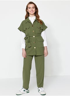 trendyol Khaki Gold Buttoned Vest-Pants Knitted Suit TCTAW22US0062  - Image 1
