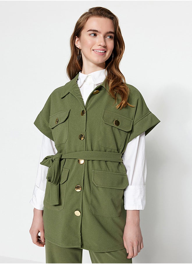 trendyol Khaki Gold Buttoned Vest-Pants Knitted Suit TCTAW22US0062  - Image 3